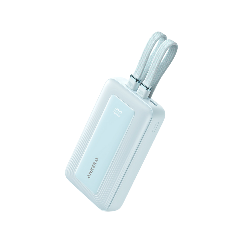 Light blue luggage tag with a strap on a white background
