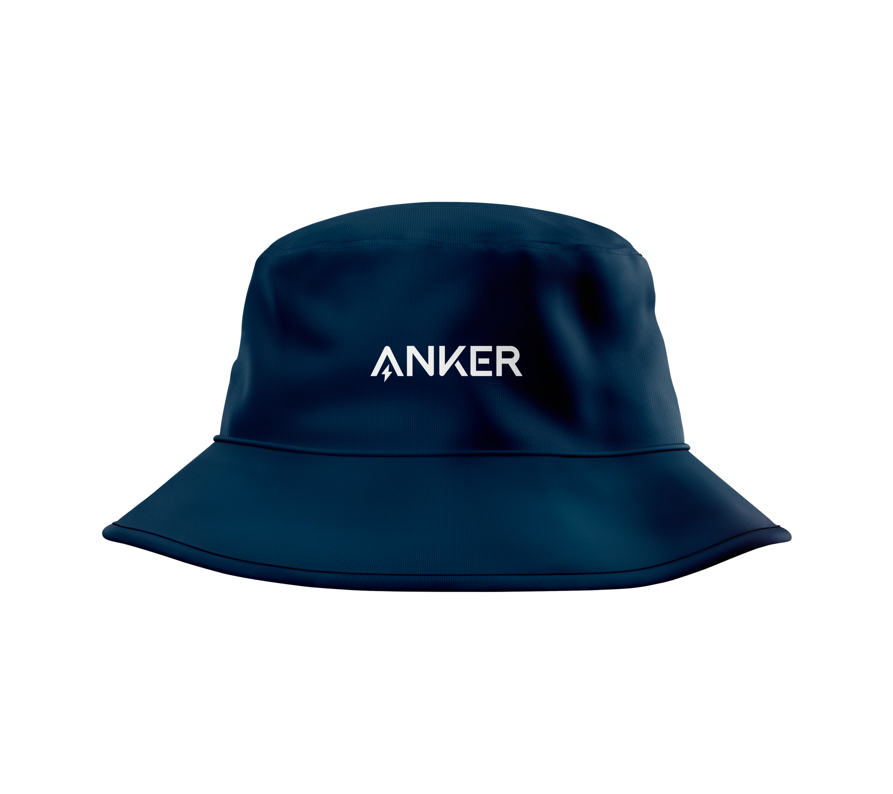 Navy bucket hat with 'Anker' logo on a white background