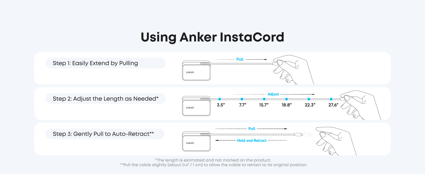 Instructions on using Anker InstaCord with text and line illustrations.