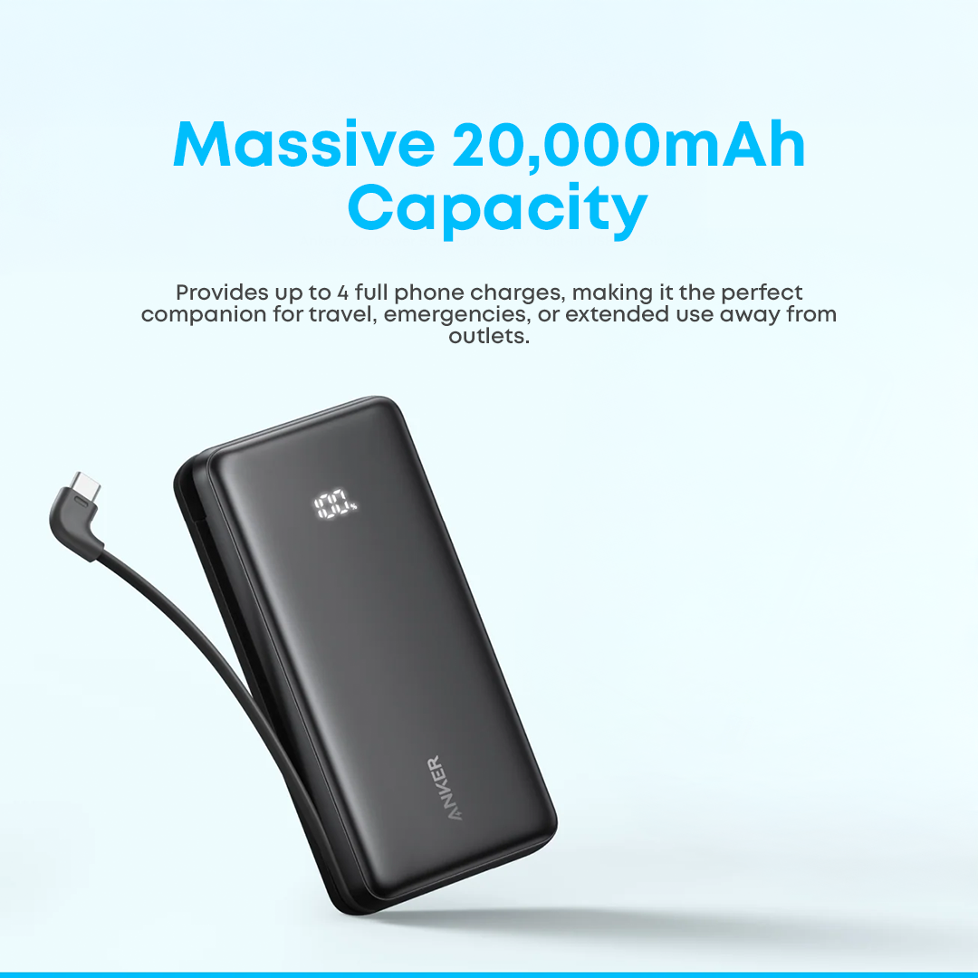 Anker Zolo Power Bank High-Speed Portable Charger with Built-in-USB-C (22.5W, 20,000mAh)