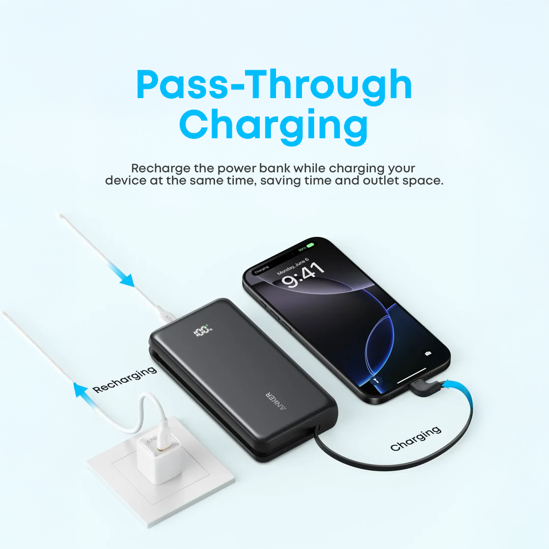 Anker Zolo Power Bank High-Speed Portable Charger with Built-in-USB-C (22.5W, 20,000mAh)