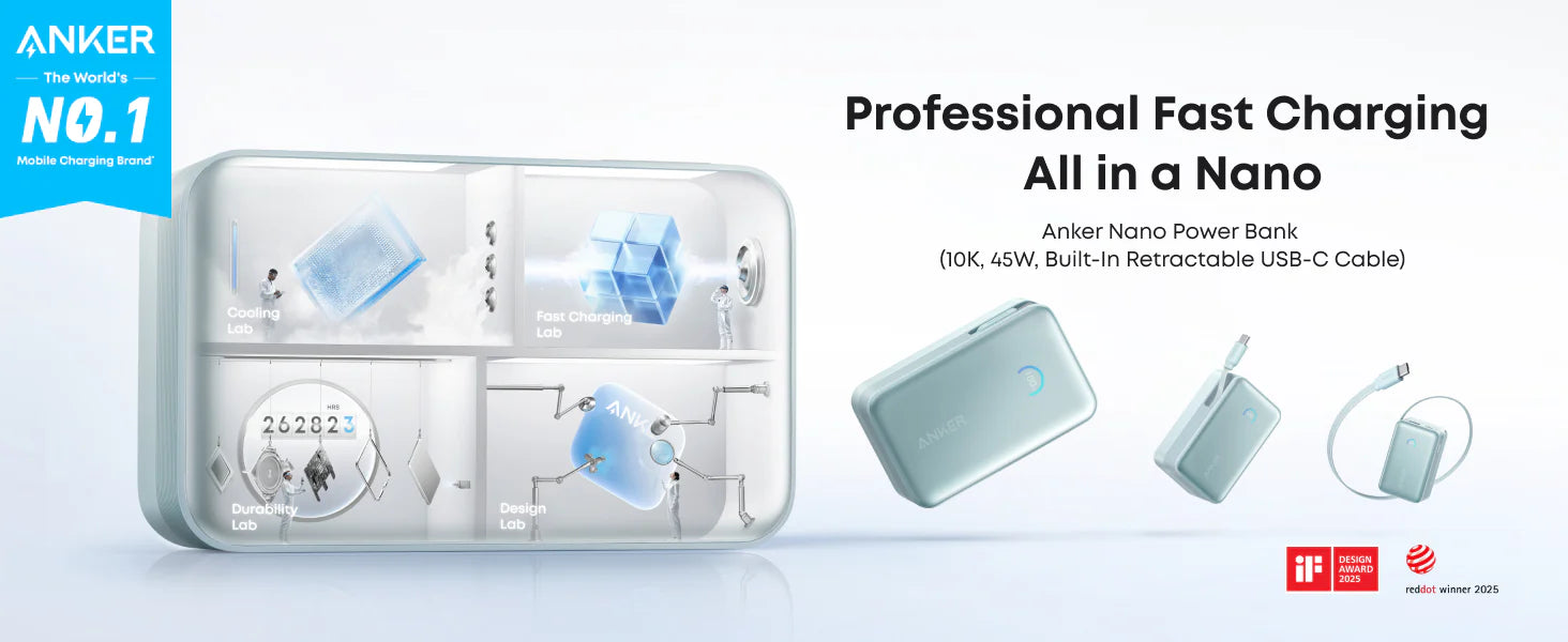 Anker power bank with fast charging capabilities on a white background