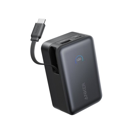 Anker power bank with USB-C cable on a white background