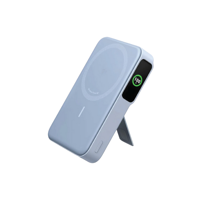 Wireless charging pad with digital display on a white background