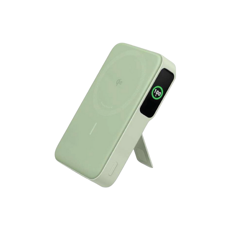 Green portable charger on a white background