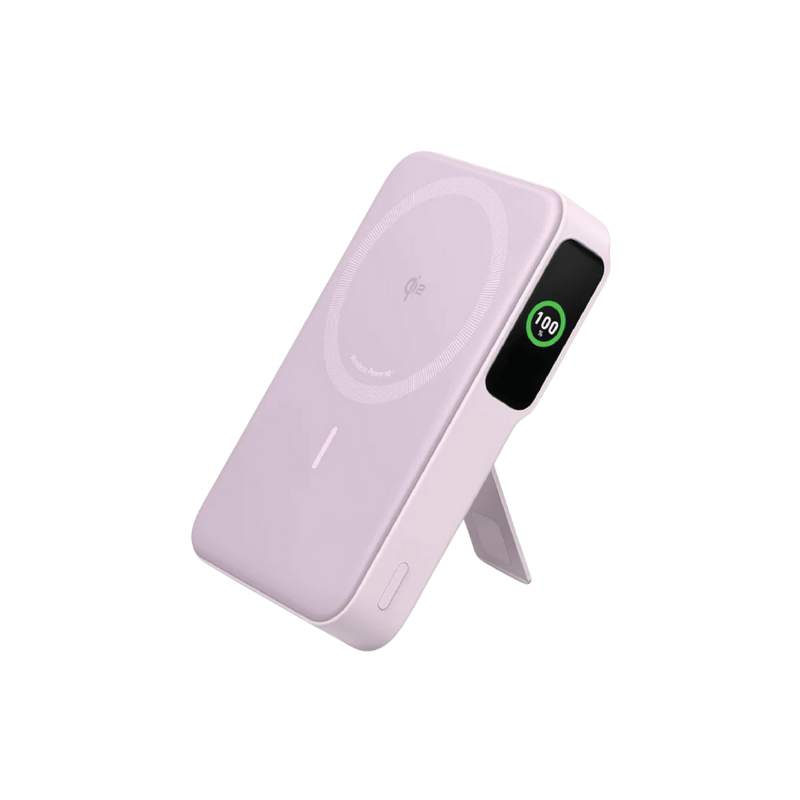 Wireless charging pad with digital display on a white background