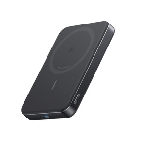 Black wireless charging pad on a white background