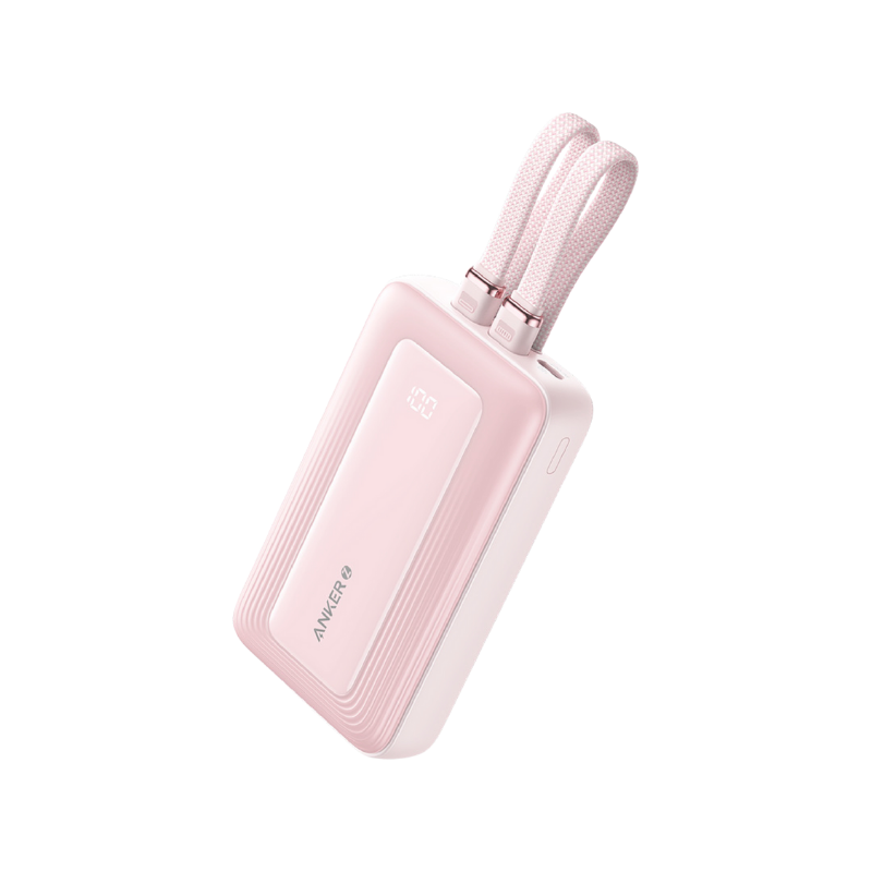 Pink luggage tag with a strap on a white background