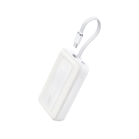 White portable device with a strap on a white background