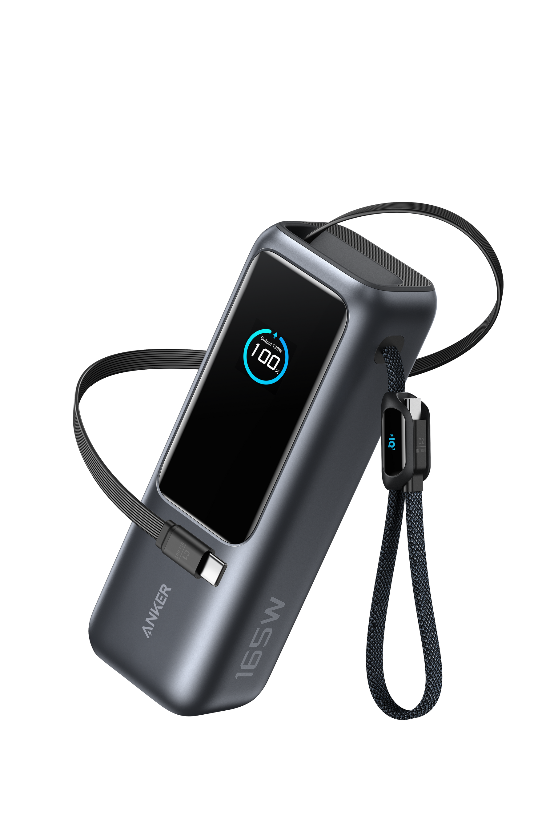 Anker Powerbank (25,000mAh, Built-In and Rectractable Cables) Side