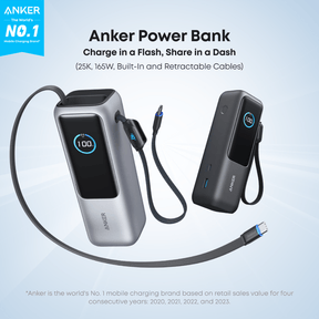 Anker power bank with charging cable on a light blue background