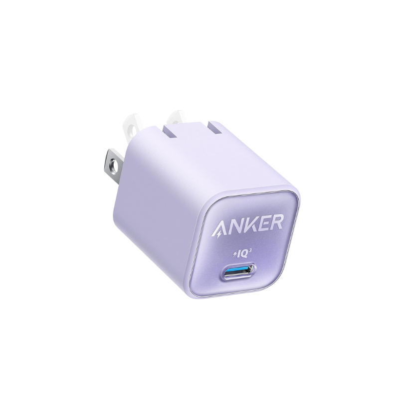Anker USB charger with 'IQ' technology on a white background