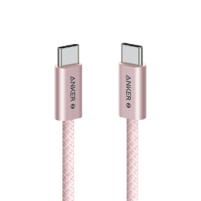 Anker USB-C cable with rose gold connectors on a white background