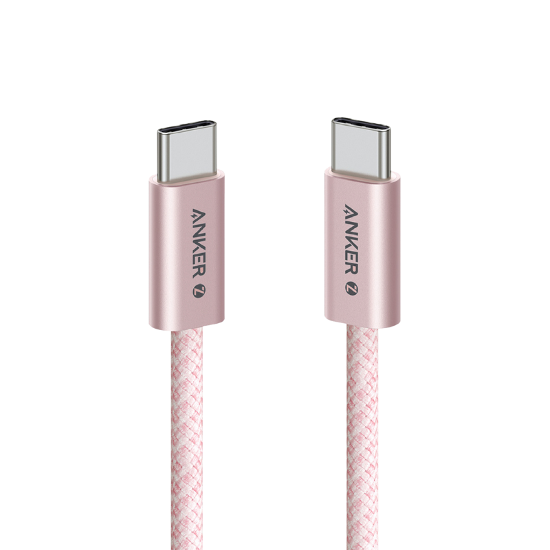Anker USB-C cable with rose gold connectors on a white background
