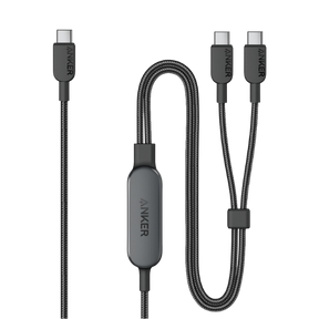 Anker multi-device charging cable with three ports on a white background