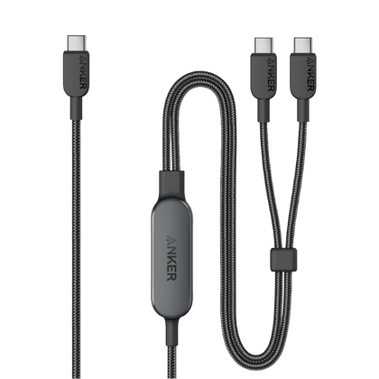 Anker multi-device charging cable with three ports on a white background