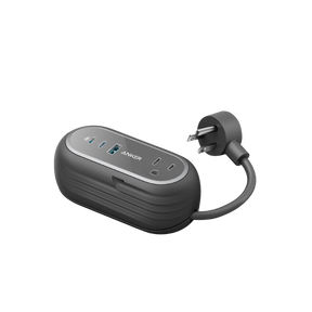 Anker power strip with multiple outlets and USB ports on a white background