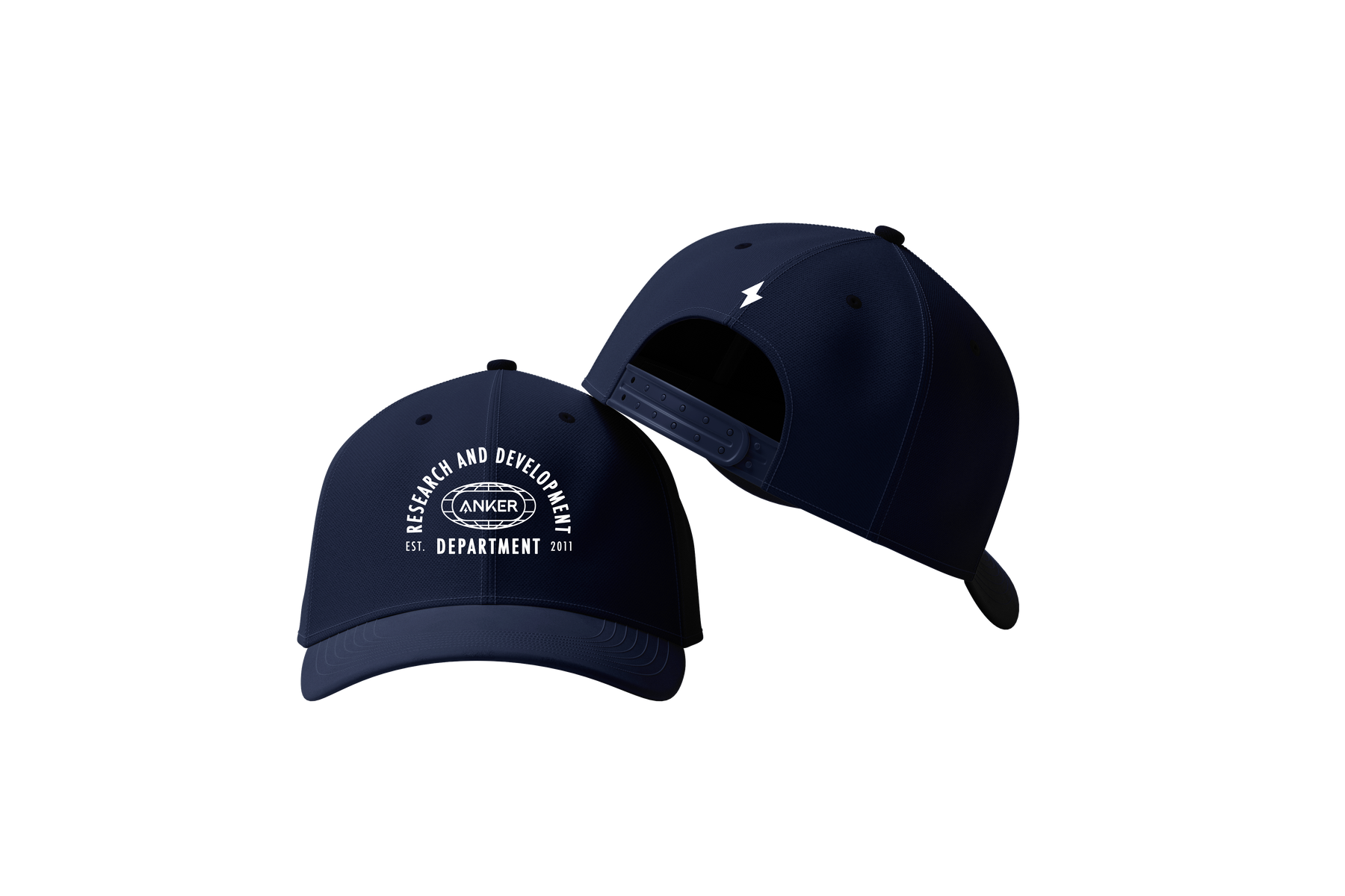 Two navy blue baseball caps on a white background