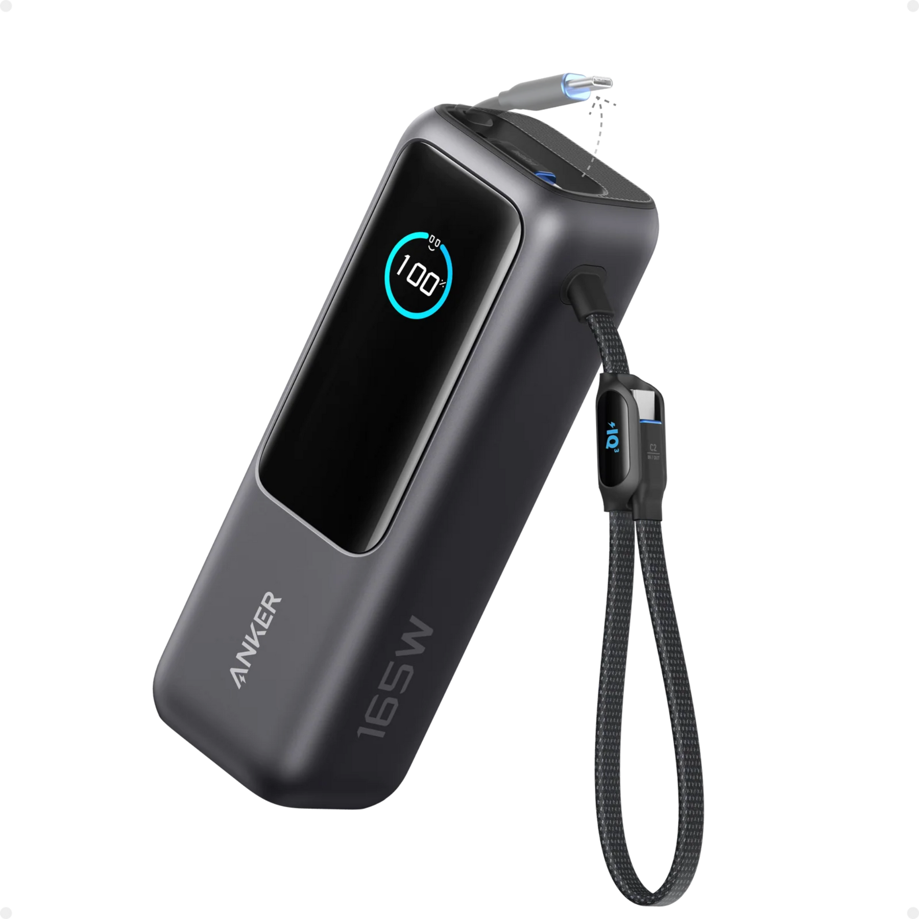 Anker Laptop Power Bank (25K, 165W, Built-In and Retractable Cables) Black