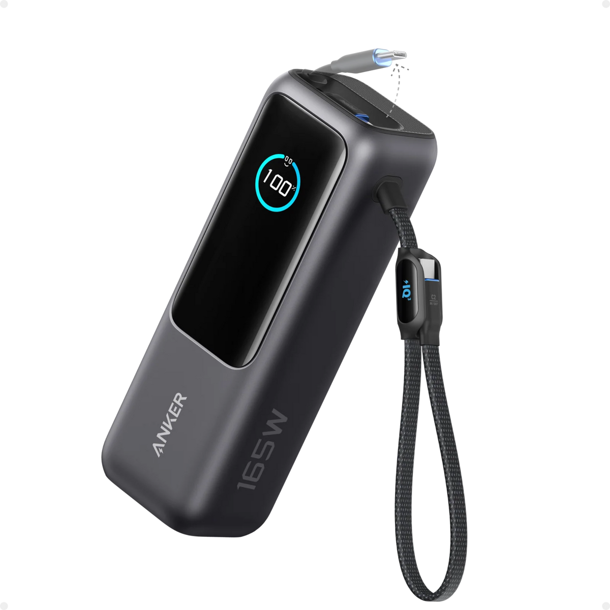 Anker Laptop Power Bank (25K, 165W, Built-In and Retractable Cables) Black