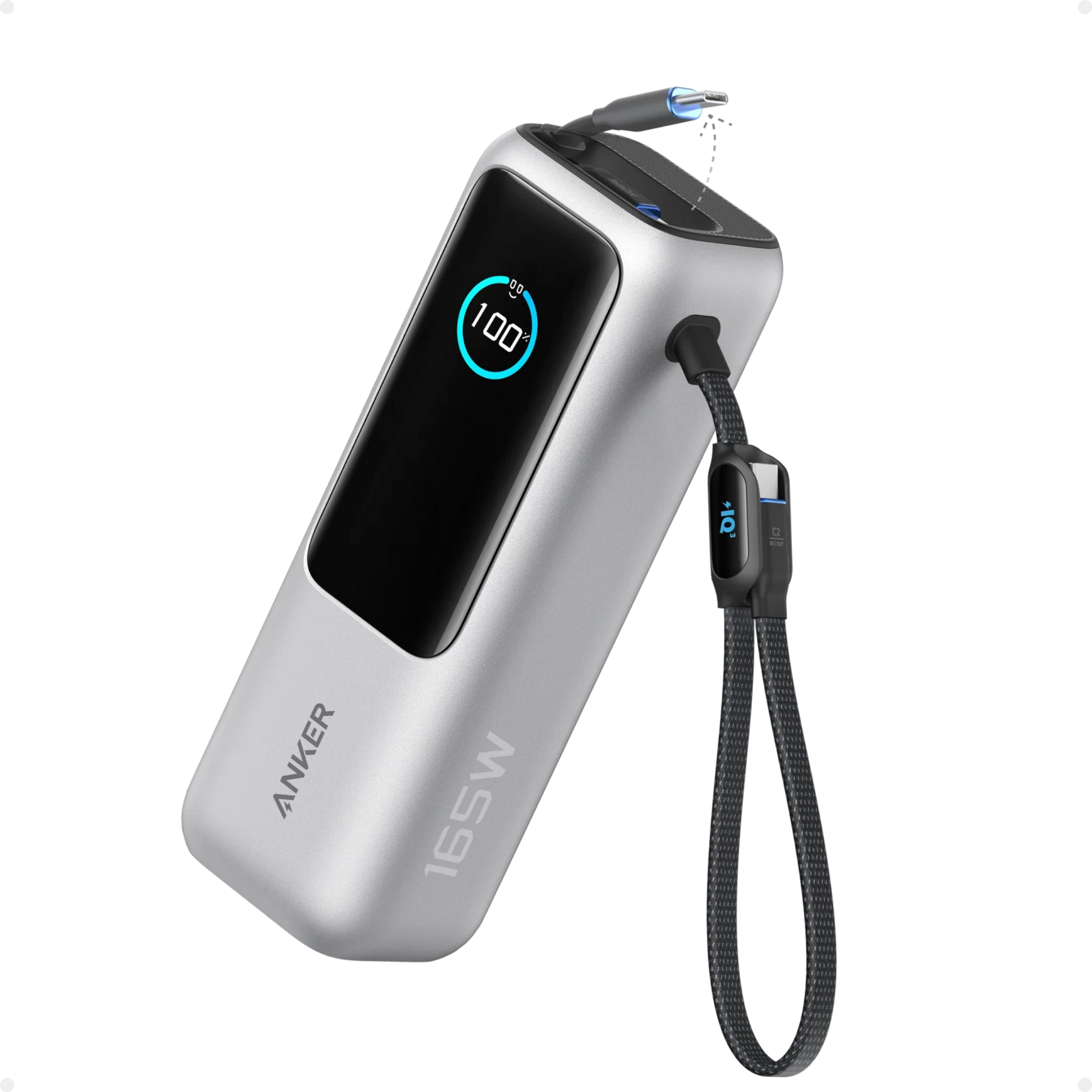 Anker Laptop Power Bank (25K, 165W, Built-In and Retractable Cables) Silver