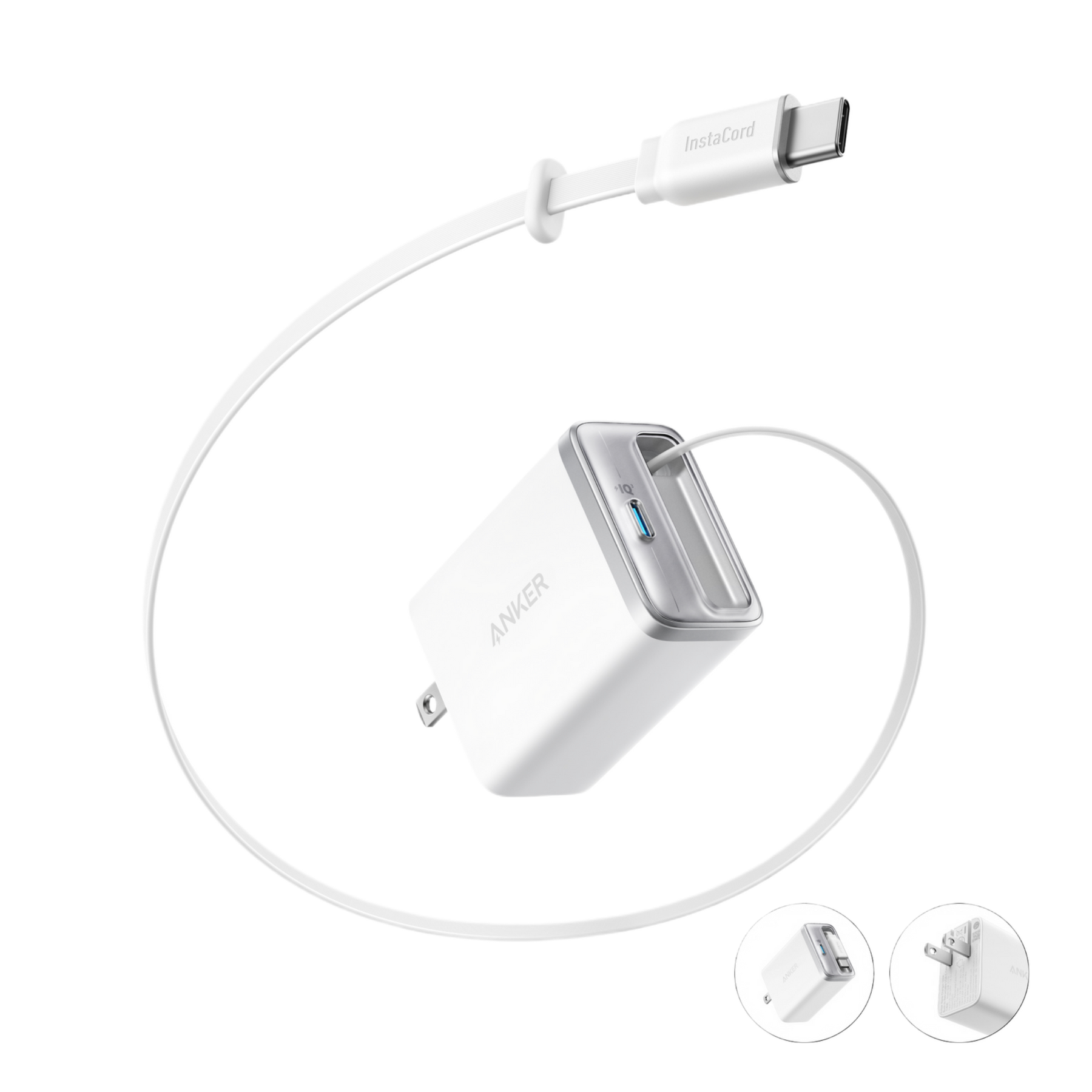 Anker Nano 35W USB-C Fast Wall Charger with Built-in USB-C Cable White