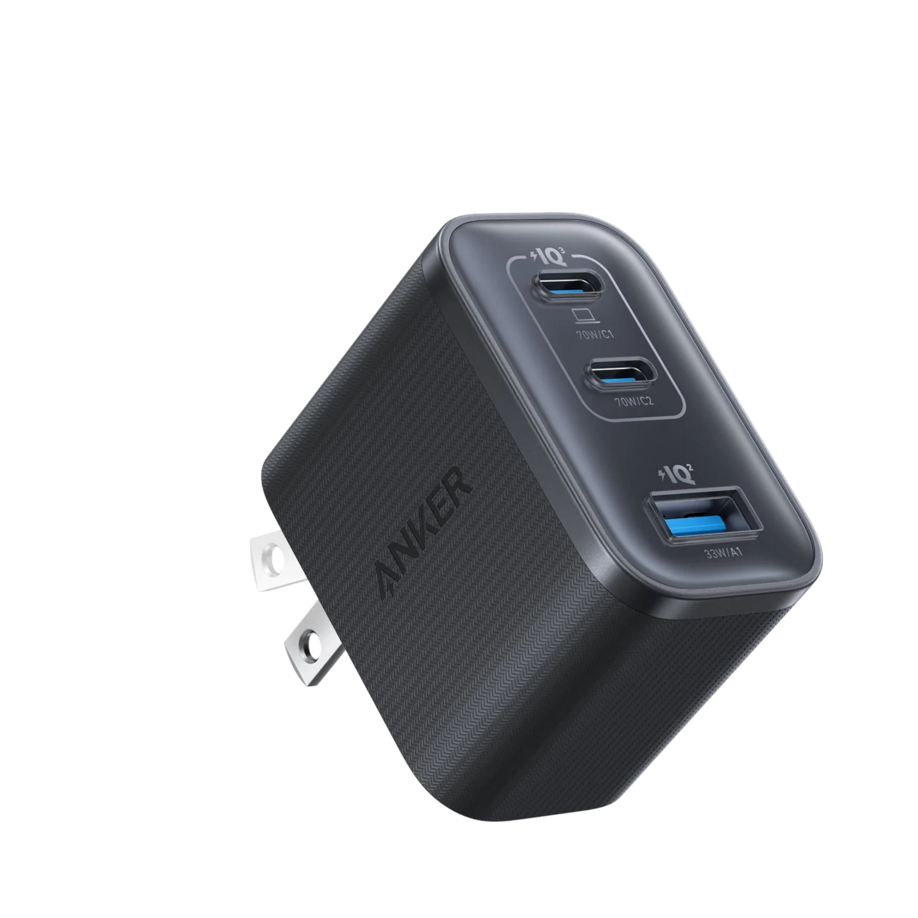 Anker Nano Charger (3 Ports, 70W Wall Charger) Black.