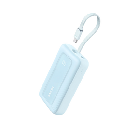 Anker Zolo Power Bank (10,000mAh, 30W) with Built-in USB-C Cable Misty Blue.