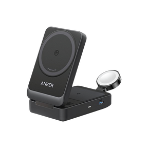 Anker wireless charging stand with phone holder on a white background