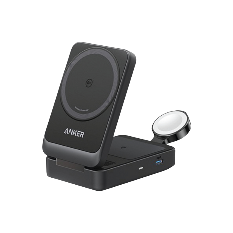 Anker wireless charging stand with phone holder on a white background