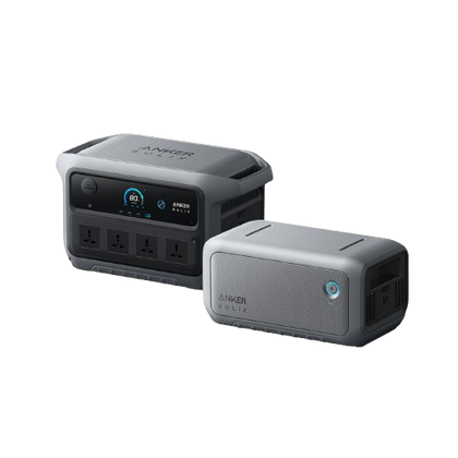 Two Anker Solix portable power stations shown on a plain white background: one 1× Anker SOLIX C2000 Gen 2 Portable Power Station, and 1× Anker SOLIX BP2000 Expansion Battery.