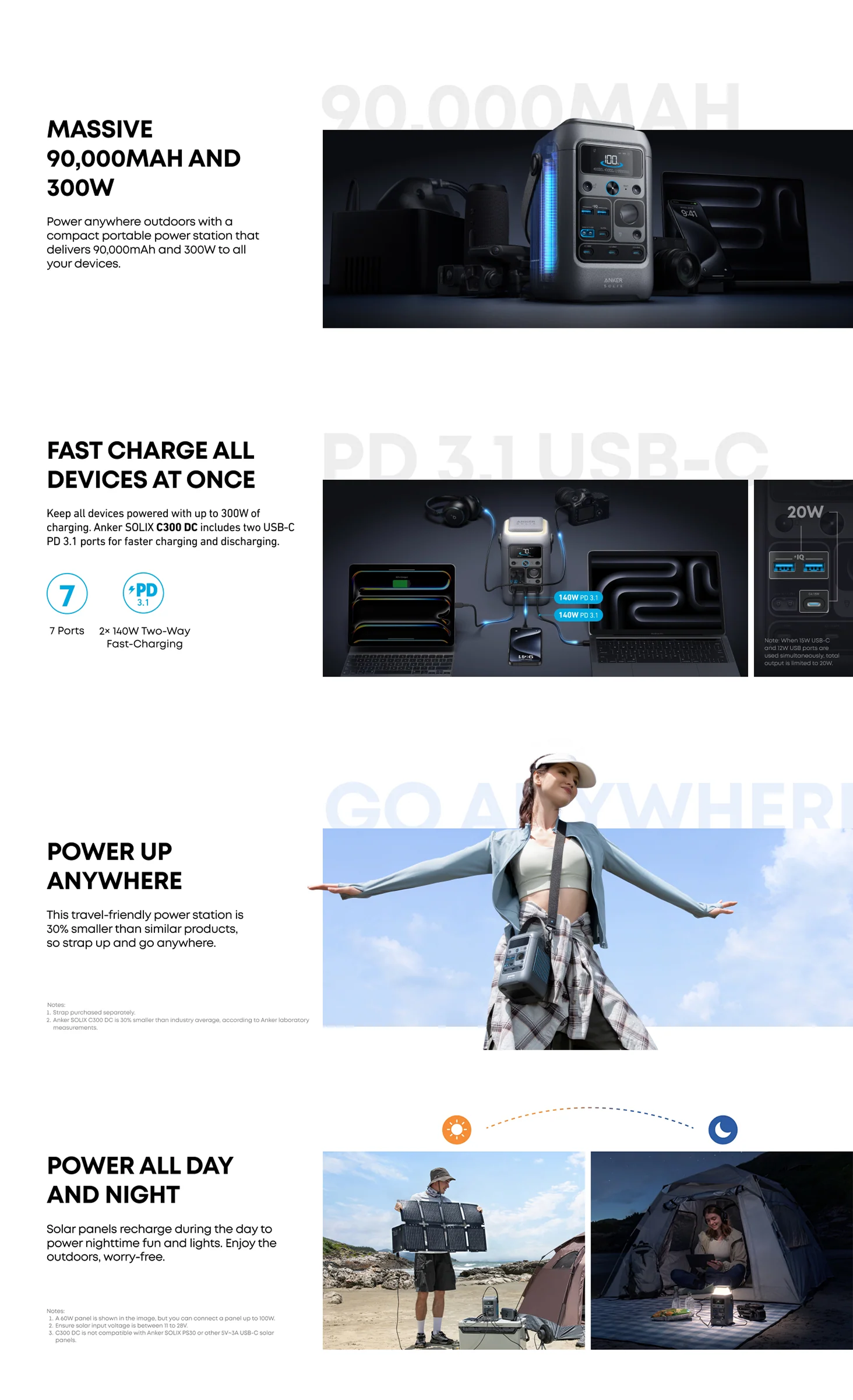 Power bank advertisement with text and images of a power bank and person using it.