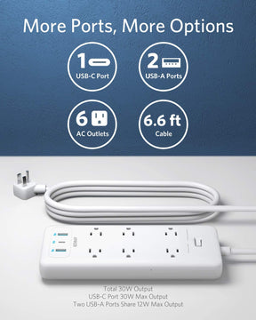 Anker USB C Surge Protector PowerPort Strip, 6 Outlet & 3 USB (30W)